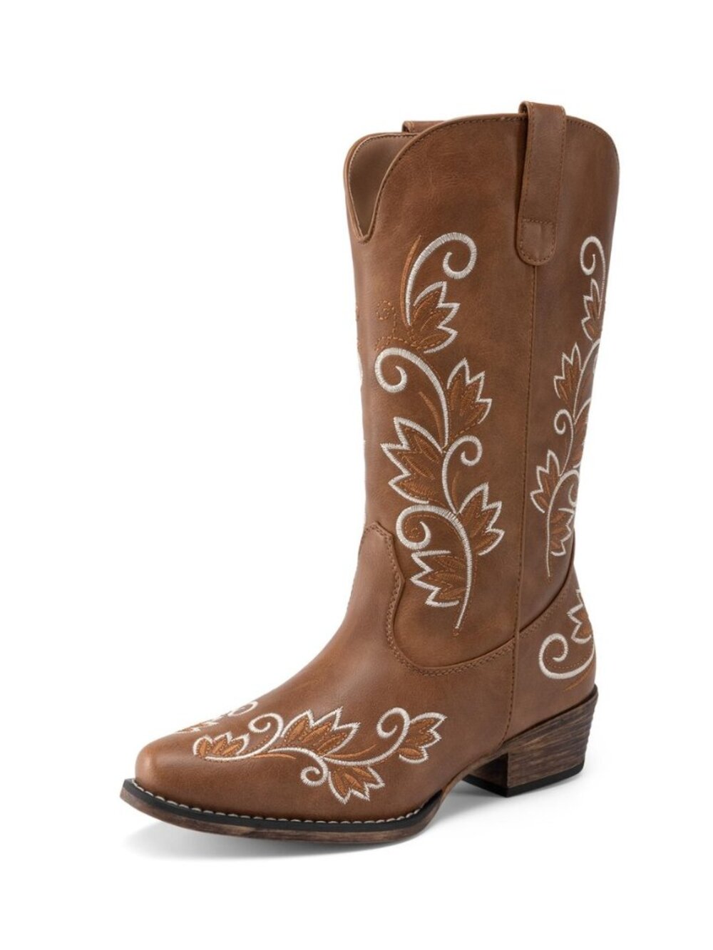 Women's Cowboy Cowgirl Western Mid Calf Boots Square Toe Embroidered Stitched